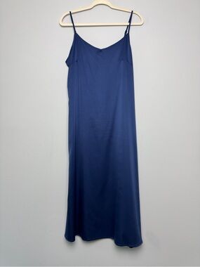 Women's Navy Slip Dress - Classic Minimalist Style Size L